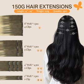 DOORES Clip in Hair Extensions, Ash Brown to Platinum Blonde 135g 9pcs 16 Inch, Remy Silky Hair Extensions Clip in Human Hair Natural Straight Weft Gift