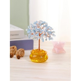 Jovivi Aquamarine Crystal Tree Healing Crystals Gemstones Tree of life Spiritual Crystal Gifts for Women,Money Tree Feng Shui Ornament With Golden Cornucopia Base For Good Luck Wealth Prosperity