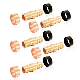 HeSun 5-Pack Polybutylene Transition Coupling, 1/2" PEX X 1/2" PB, Brass Crimp Pex Fittings with 10 Rings, ASTM F1807