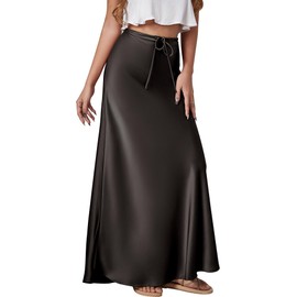 Women's Satin Flowy Skirt 2024 A Line Long Skirts High Waisted Pencil Skirt Silk Slip Skirts Black L