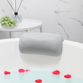 Lonkenn Bath Pillow, Ergonomic Bath Pillow, PU Bath Cushion with Suction Cups, Waterproof Bath Pillow, Bath Neck Cushion, Non-Slip, Bathroom Accessories for Bathtub, Spa Grey