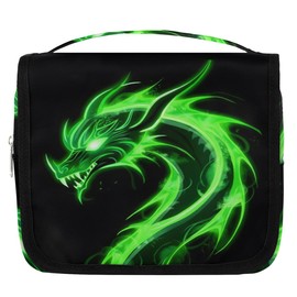 PATTERNFUL Green Dragon Hanging Travel Toiletry Bag for Kids, Women Cosmetic Organizer Makeup Bag Pouch Men Shaving Dopp Kit Shower Bag With Sturdy Hook