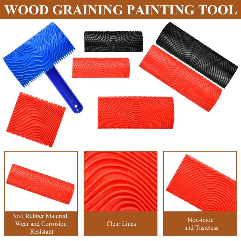Supkiir 8Pcs Wood Graining Painting Tool Set, Including Rubber Wood