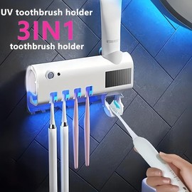 UV Toothbrush Sterilizer & Holder with Auto Shutoff - 2025 Toothbrush Cleaner, Automatic Toothpaste Dispenser, Wall Mounted & No Drilling, USB Rechargeable for Personal Care Accessories - Color: White
