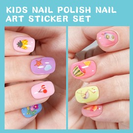 TOMICCA Nail Stickers for Kids Self Adhesive, 12 Sheets 3D Nails Decoration Design Set, Including Flowers Leaves Animals Plants Fruits Nail Decals for Woman Kids Girls Gifts