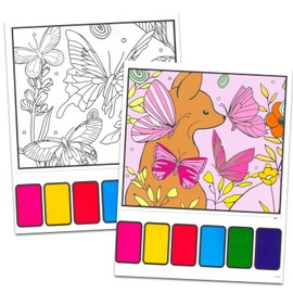 Paint with Water Activity Books for Girls - Bundle with 3 Spillproof Paint Books Featuring Butterflies, Mermaids, and Cute Pets Plus Paintbrushes | Watercolor Coloring Book Set for Kids