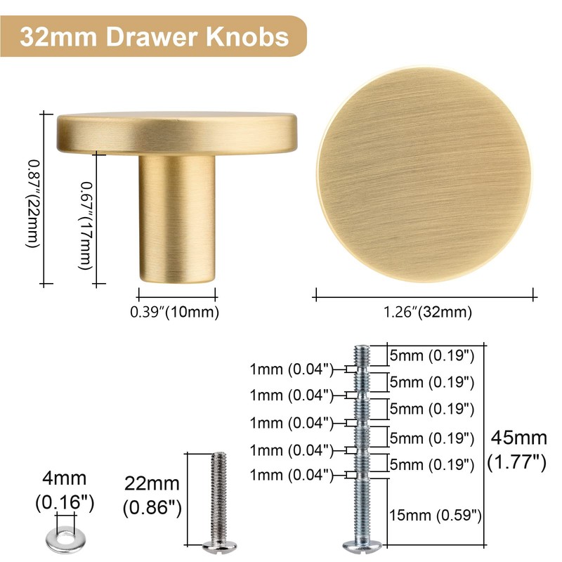 WEAVERBIRD 4 Pieces Round Cabinet Knobs Brushed Gold, Kitchen Cabinet