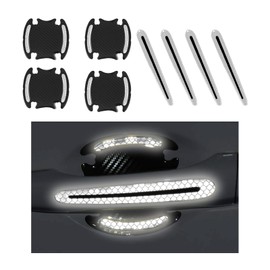 Augeny 8 PCS Car Door Handle Protector Reflective Stickers, Universal 3D Carbon Fiber Auto Door Handle Paint Guard, Anti-Scratch Car Door Bowl Protective Film for Most Cars (White)