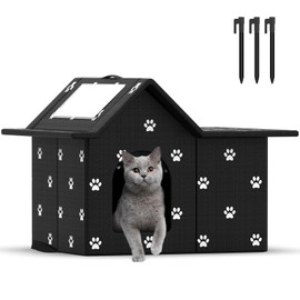 Outdoor Cat House Weatherproof, Large Feral Cat House for Winter, Collapsible Outdoor Cats Shelter in Winter with Door and Soft Mat, Easy to Assemble (Black)