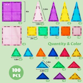 WOODENFUN Magnetic Building Tiles 100 PCS Magnets Stacking Kids Toys STEM Sensory Games Educational Construction Toys Christmas Toy Gift for Boys and Girls 3 Year Old Up (Small)