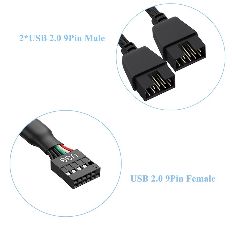 COEZFE Motherboard USB 2.0 to Dual 9 pin Extension Cable,
