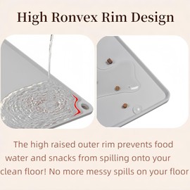 Aerkersun Silicone Pet Food Mat, 24x16 Inch Waterproof Dog Cat Feeding Mat with Non-Slip Bottom, Leak-Proof Edges, Easy to Clean(Grey)