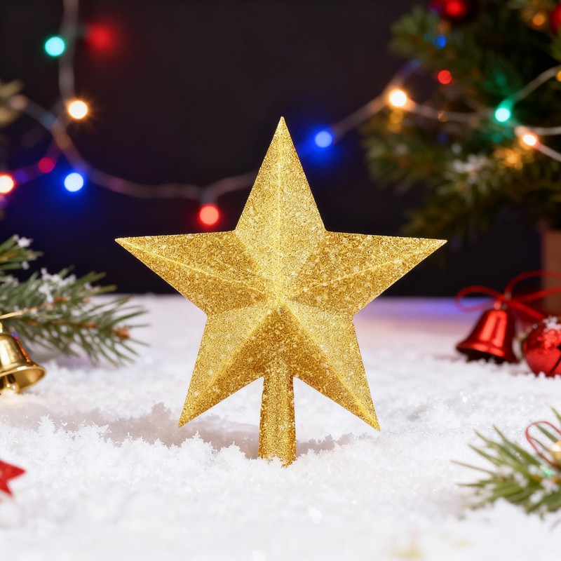 20CM/7.8" Gold Star Christmas Tree Topper Glitter & Shine for