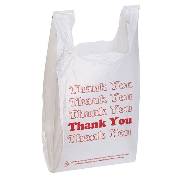 Thank You T-Shirt Bags - Pack of 1000 - (11 ½” x 6" x 21") - Thickness .48mil HDPE- Standard Supermarket Size - Perfect for Restaurant, Retail, Grocery, Takeout
