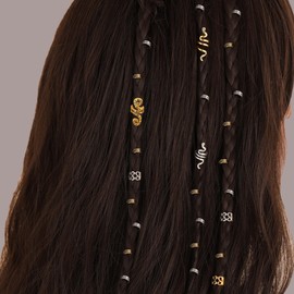 XCSJ 27 Pieces Dreadlocks Jewellery Viking Hair Accessories Metal Cuffs Dreadlocks Hair Jewellery Beads Hair Beads Medieval Jewellery Dreads Snakes Hair Accessories Beads for Men, Women (Gold, Silver)