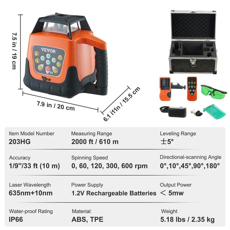 VEVOR Laser Level, Max. 2000ft, 360 Degree Self Leveling Green