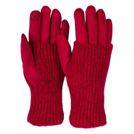 styleBREAKER Women's Touchscreen Fabric Gloves with Removable Knitted Cuffs, Warm Finger Gloves, Winter 09010022, bordeaux red, Einheitsgröße