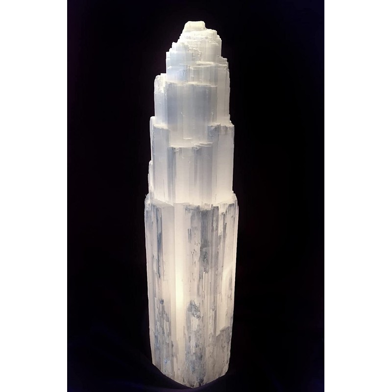 16" Extra Large Selenite Tower Lamp White Natural Crystal Light