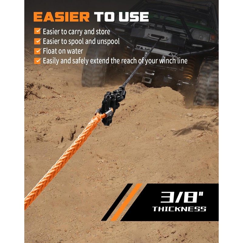 DAYDOOR Winch Rope Extension, 3/8'' x 50ft Synthetic Winch Extension