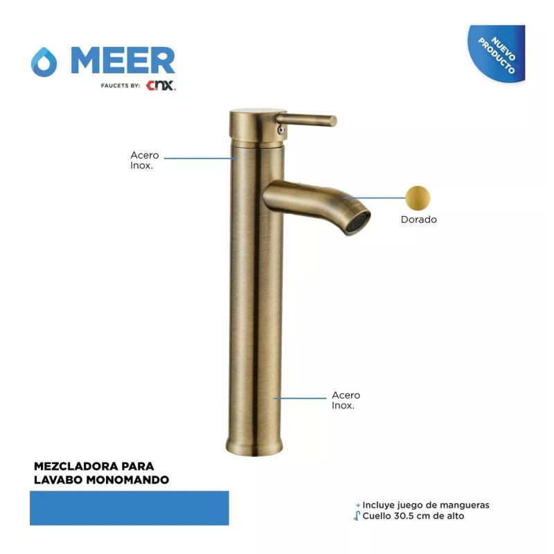 Cnx Mezcladora Monomando Para Lavabo Color Dorado