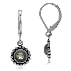 Silvershake 5mm Abalone Paua Shell 925 Sterling Silver Balinese Style Leverback Dangle Earrings