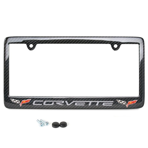 C6 Corvette Carbon Fiber License Plate Frame Gray Script w/Double