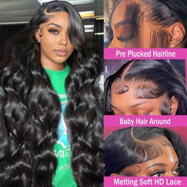 LMOMLOM 30 Inch 13x6 Body Wave Lace Front Wigs Human Hair Pre Plucked HD Transparent Lace Front Wigs Human Hair 180% Density Frontal Glueless Wigs Human Hair with Baby Hair