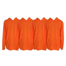 Set of 4 Pcs Men UPF 50 Neon Color High Visiable Sun Protection Bird Eye Safety Long Sleeve Shirts with Hoodie (Large, Orange)