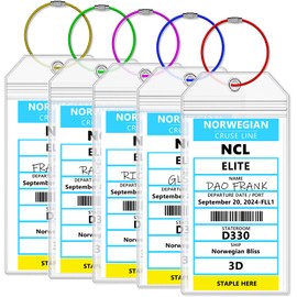 NCL Luggage Tag Holders，Clear Cruise Luggage Tag Holder Zip Seal with Steel Loops，Fits Printed (Not Mailed) Norwegian Cruise Line Ships & Tags for Cruises in, 2024 & 2025（5PACK）