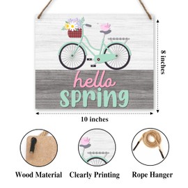 TIRYWT Spring Decorations for Home - Hello Spring Door Sign, 8x10 Inches Spring Door Hanger with String for Indoor Decor, Spring Door Decorations, Spring Office or Outdoor Decor -K06