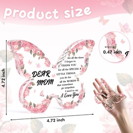 Mothers Day Gifts for Mom Gifts Acrylic Plaque Pink Butterfly Shaped Decor for Mom Birthday Christmas Retirement Easter Thanksgiving Day Gift Idea from Daughter Son for Stepmom Step Mother in Law Moms