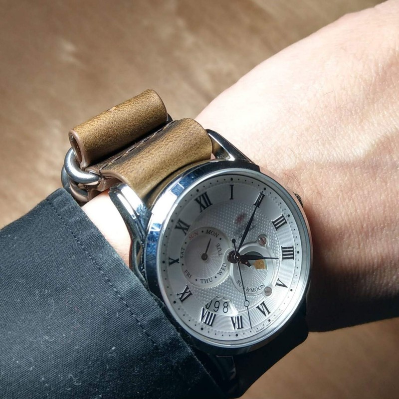 [time+] 20mm 3-ring NATO ZULU ヴィンテージレザー 本革 ミリタリー時計ベルト ブラウン Polished