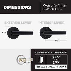Weiser Milan Matte Black Door Handle, Reversible Privacy Lever, Interior Door Handles for Bedroom and Bathroom Doors, Keyless Bathroom/Bedroom Door Lock, Modern Home Décor