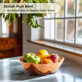 Spaceneat Wooden Fruit Bowl for Kitchen Counter - 9.8" x 2.8" Teak Wood Serving Bowl for Food, Salad, Bread or Home Decor - Handcrafted by Artisans in Indonesia - Dining Decorative Centerpiece