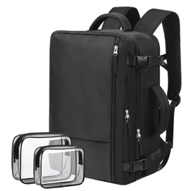 Hanples Travel Backpack for Women Men Large Carry On Person Item Bag Flight Approved 17 In Laptop Backpack Waterproof anti theft Casual Luggage Bag with 2 Toiletry Bag(Black) ﻿