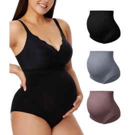 Angelhood Women's Maternity High Waist Underwear Pregnancy Seamless Soft Hipster Panties Over Bump, 3 Pack, X-Large