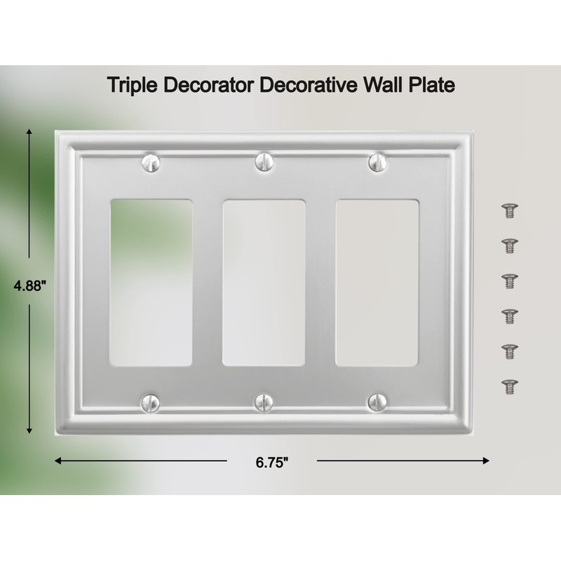 OKAWYC Triple Decorator Light Switch Cover Luca Metal Wall Plate,
