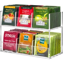 BEYGORM Acrylic Tea Bag Organizer for Tea Packets, No Assembly Required Display Holder for Countertop, Vertical Tea Bag Caddy for Cabinet, Tea bar Accessories, Teabags Storage Containers