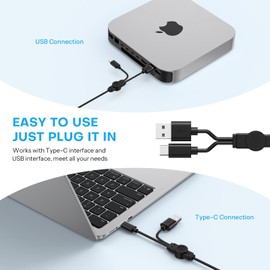 OMOTON Lighted Wired Keyboard for Mac, Large Print Backlit Keyboard with Numeric Keypad, Dual Interface (USB C + A), 7 Colors and Easy to See Big Letters for MacBook Pro/Air, Mini, iMac, Space Grey