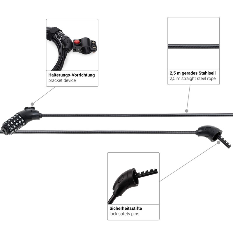 qeedo Bike Trailer Lock Bicycle Trailer Cable Lock [2.5 m