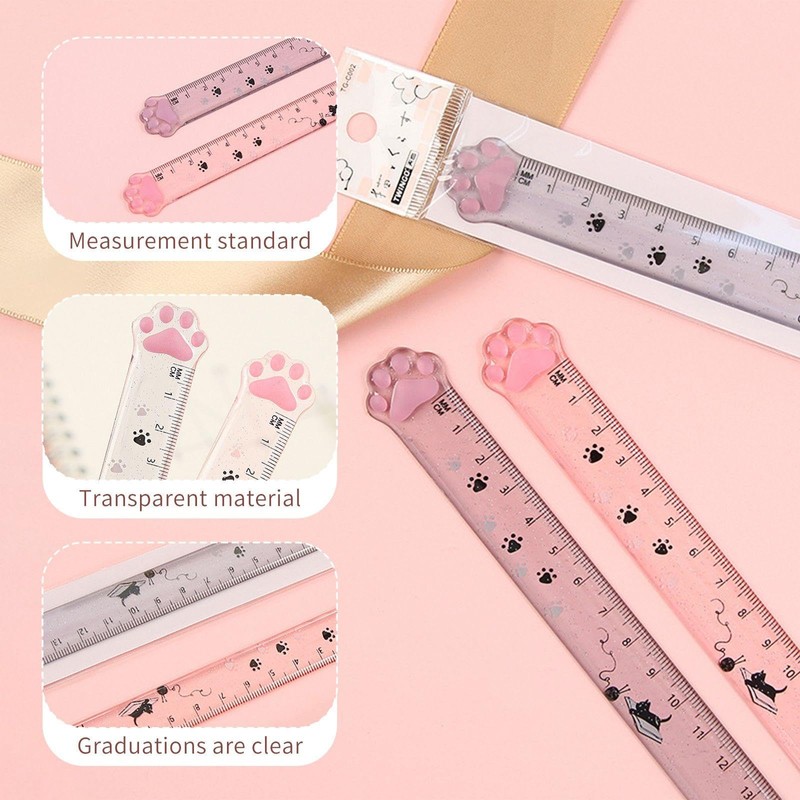 4 Pieces Of Cat Paw Rulers, Creative Measuring Rulers, Plastic
