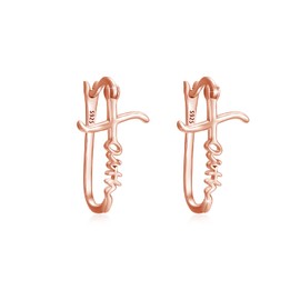 Faith Earrings Sterling Silver Rose Gold Huggie Hoop Earrings Rose Gold Faith Cross Earrings Graduation Jewelry Gifts for Women Men Girls