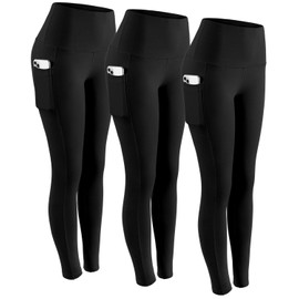 CHRLEISURE Leggings with Pockets for Women, High Waisted Tummy Control Workout Yoga Pants 3 Pack 3Black L