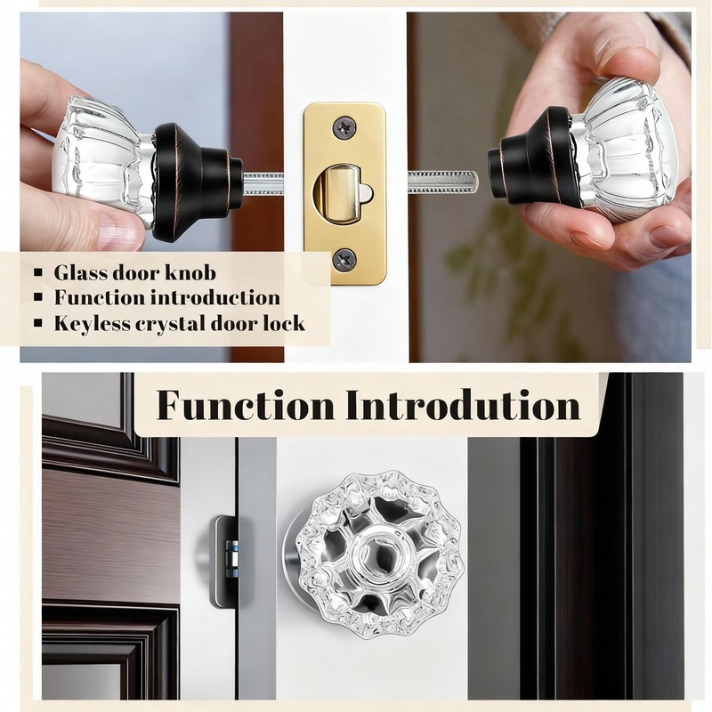 Amylove 2 Set Glass Door Knobs Mortise Style Fluted Crystal