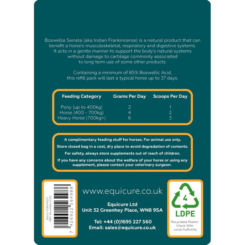 Equicure Boswellia Serrata Concentrate Powder For Horse/Pony (150g Refill)