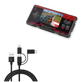 BoxWave Cable Compatible with Family Pocket Handheld Game Console (3 in) - AllCharge 3-in-1 Cable - Jet Black