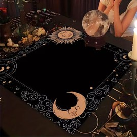 Mantel para Lectura de Tarot de 50x50 cm con diseño Floral y Luna Triple (Naranja, 50)