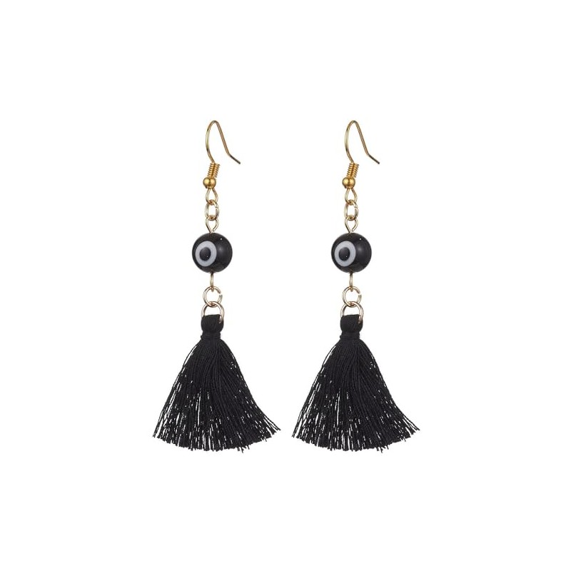 Hemasa Black Colour Evil Eye Lampwork & Tassel Earrings earrings