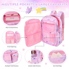 BYXEPA Backpacks for Girls School Kids Backpack Bookbags with Insulated Lunch Box Set for School Elementary girl, Tie Dye School Bag with Compartments 16 * 11.5 * 7.5, Butterfly Purple