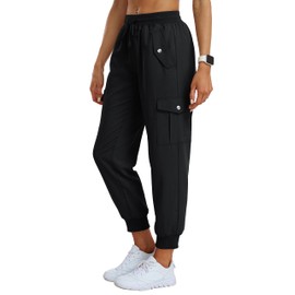 MoFiz Women's Outdoor Cargo Pants Lightweight Joggers Elastic Waist Athletic Hiking Sweatpants Casual Travel Pant with Pocket Black XL